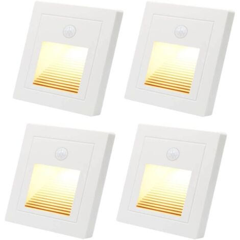 Lot de 4 spots LED 0,5 W pour escalier - Avec détecteur de mouvement - Blanc chaud 3000 K - Appliques murales LED encastrées - Éclairage d'escalier blanc - 220 V - Usage intérieur