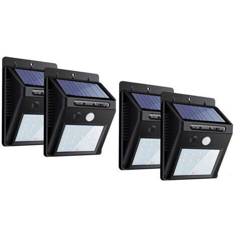 Lot De 4 Spots Led D'extérieur Avec Panneau Solaire Et Détecteur De Mouvement, Crépuscule