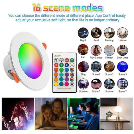 (lot De 4) Spots Led Encastr 10w (quivalent 60w) Couleur Rgb Changement Variation Color Rgbw Ip44 Blanc Chaud 2700k Rond Dimmable Encastrables Par
