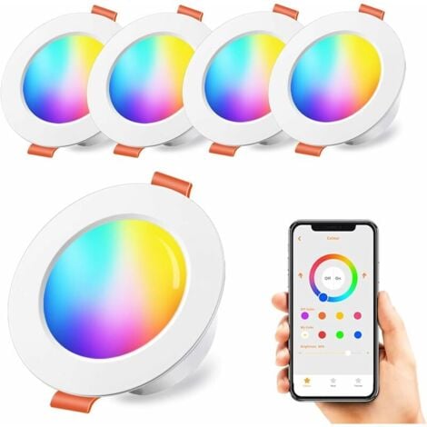 VOLAVO Lot de 4 Spots LED Encastré 10W Couleur RGB Changement Variation Coloré RGBW Contrôlé par l'APP, 3 Pouces IP44 Blanc Chaud 2700K Rond Dimmable Encastrables