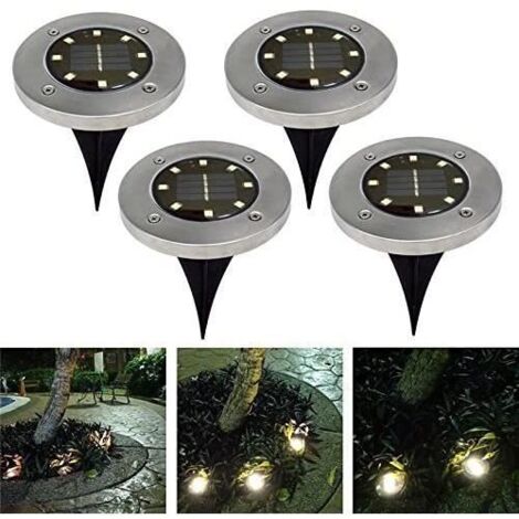 Lot de 4 spots solaires LED étanches, 8 lumières chaudes pour jardin et paysage.