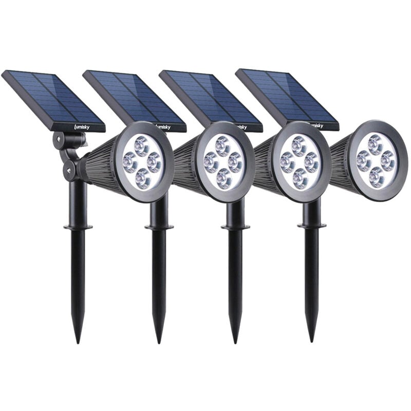 Lumi Jardin - Lot de 4 spots solaires projecteurs spiky W34 Noir Plastique 100LM