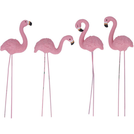 Lot de 4 statues de jardin flamant rose aux détails raffinés élégantes et vives de petite taille pour décoration de jardin pelouse patio cadeaux