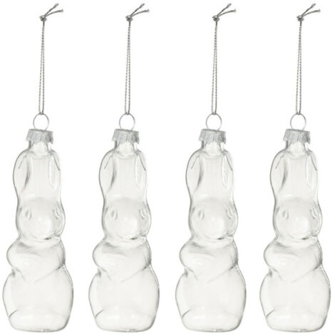 Lot de 4 Sujets à Suspendre en Verre "Lapin" 10cm Transparent