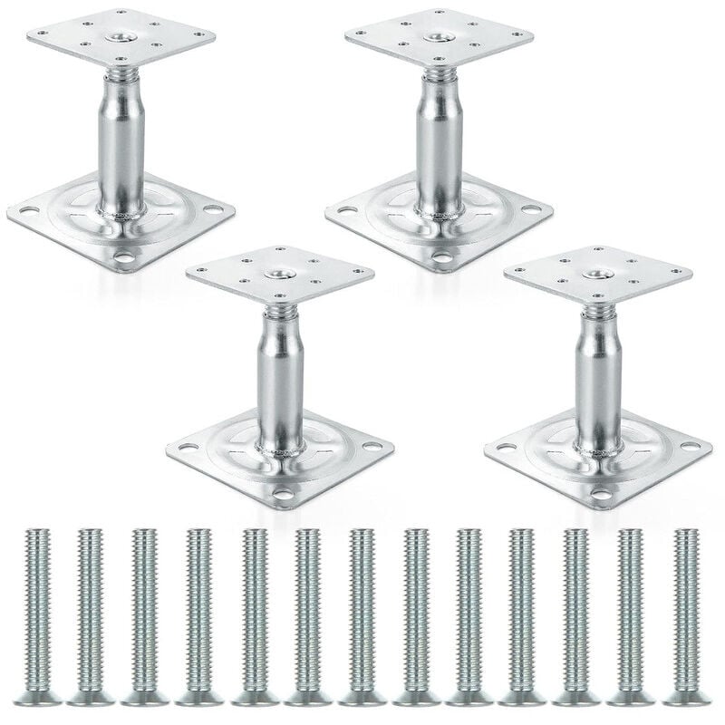 Lot de 4 support de poteau reglable, supports de poteau, galvanisés, 100 à 150 mm, hauteur réglable, pour clôtures, abris, abris de voiture,