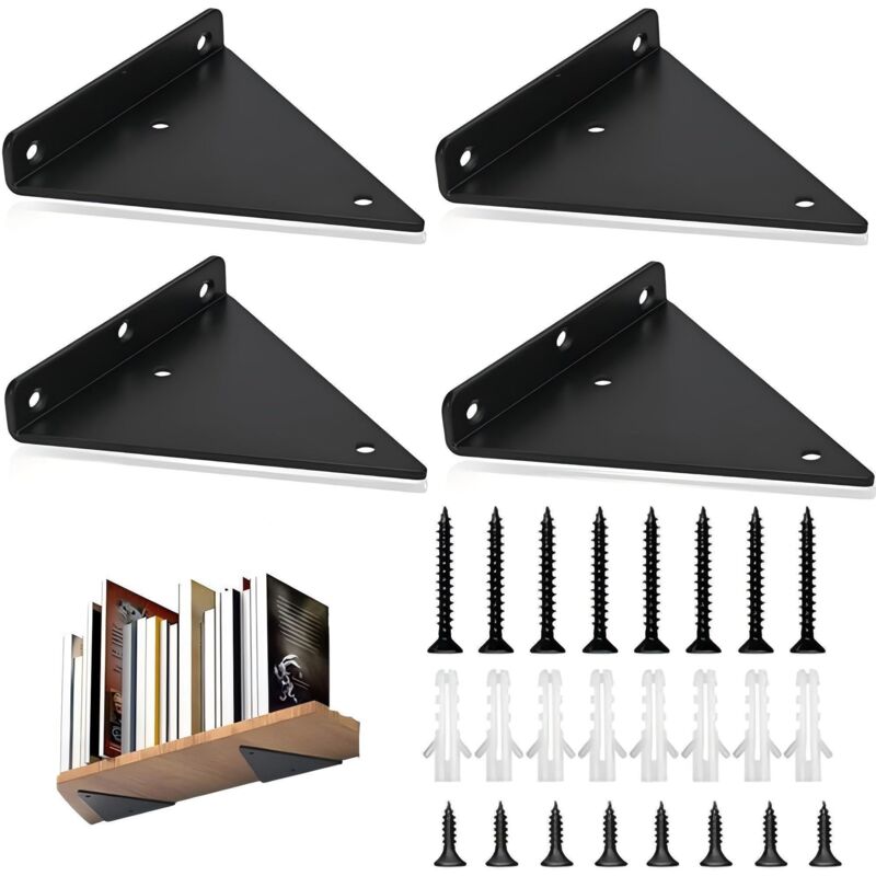 Sinbinta - Lot de 4 Support Etagere Triangle, Supports D'étagère Flottant en Fer, Support Étagère Mural en Métal Pour Étagères Ouvertes de Bricolage