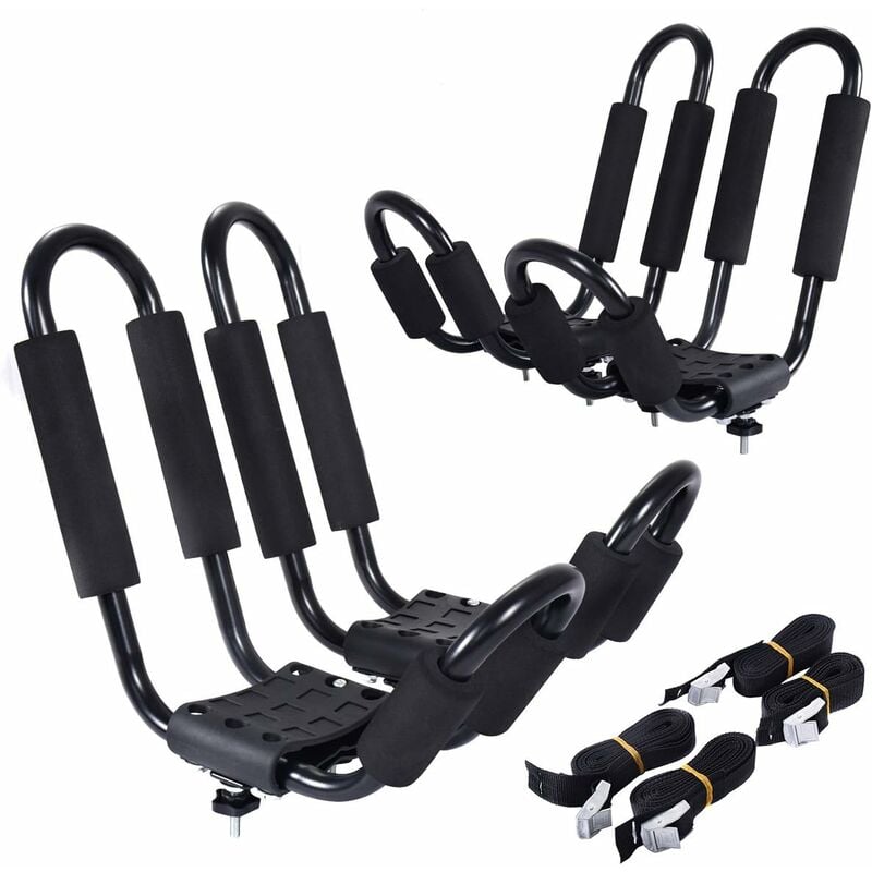 Lot de 4 Barres de Toit de Voiture pour Kayaks Support de Kayaks en Forme de u pour Voyager 36 x 20 x 15 cm Noir - Costway