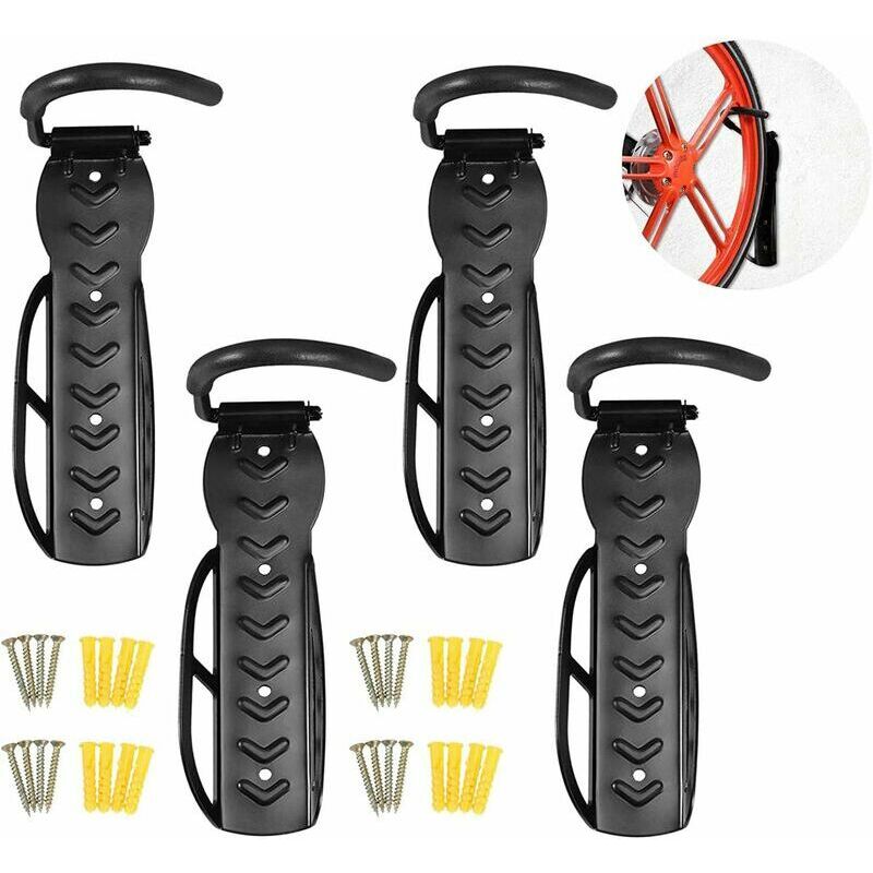 Lot de 4 Support Vélo Mural Vertical, Accroche Velo Mural Garage, Fixation Murale Velo, crochet de support mural pour vélo en Acier, pour Maison
