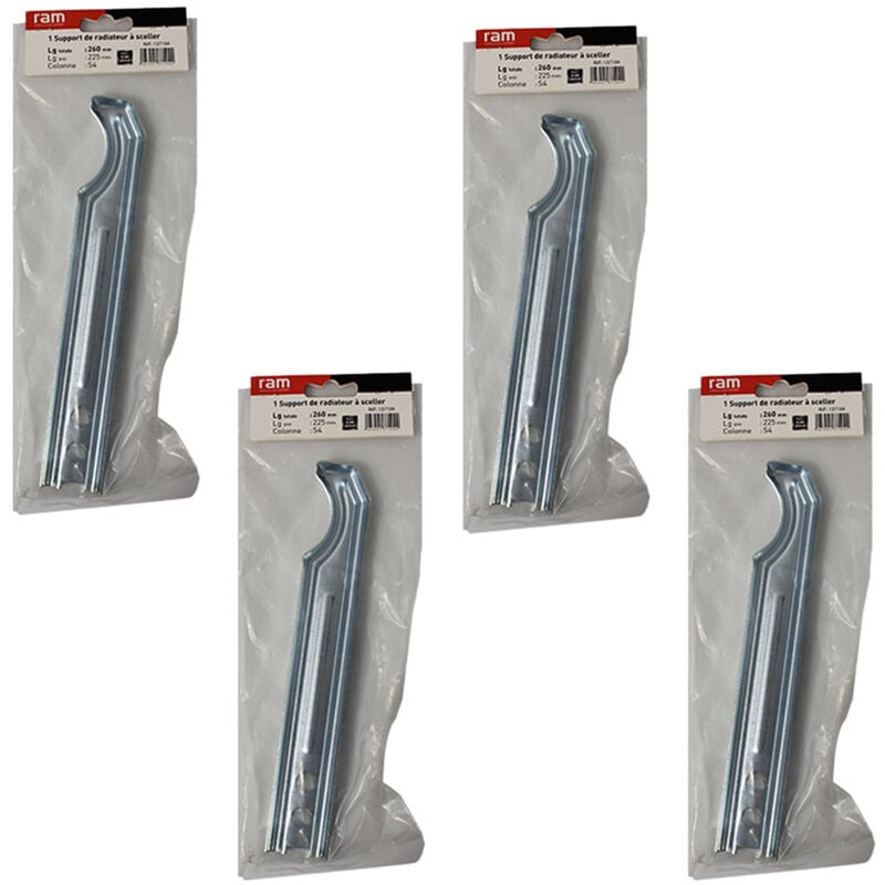 Lot de 4 supports à sceller pour radiateur en fonte type traditionnel - longueur axe 225 mm - longueur totale 260 mm RAM