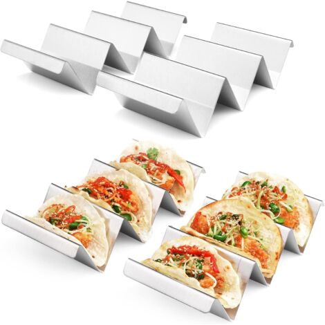 Lot de 4 supports à tacos en acier inoxydable, compatibles four, lave-vaisselle et gril.