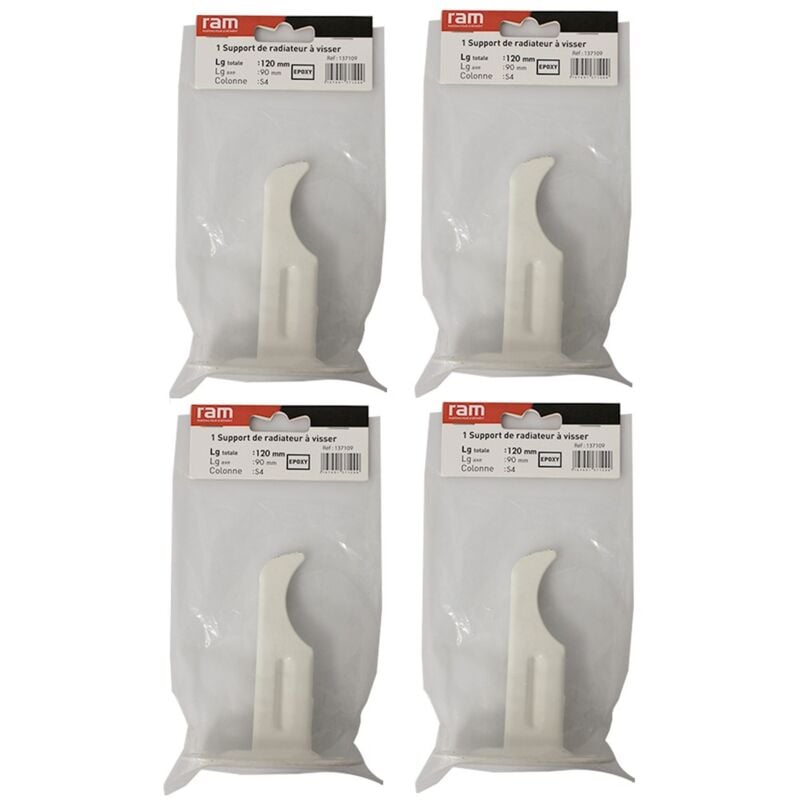 RAM - Lot de 4 supports à visser pour radiateur en fonte type rideau - longueur axe 90 mm - longueur totale 120 mm