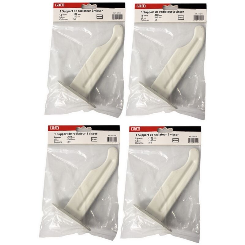RAM - Lot de 4 supports à visser pour radiateur en fonte type traditionnel - longueur axe 140 mm - longueur totale 180 mm