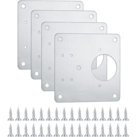 Lot de 4 supports de charnières inox avec trous, quincaillerie de placards pour cuisine et portes, charnières à plat, plaques de réparation 32 vis