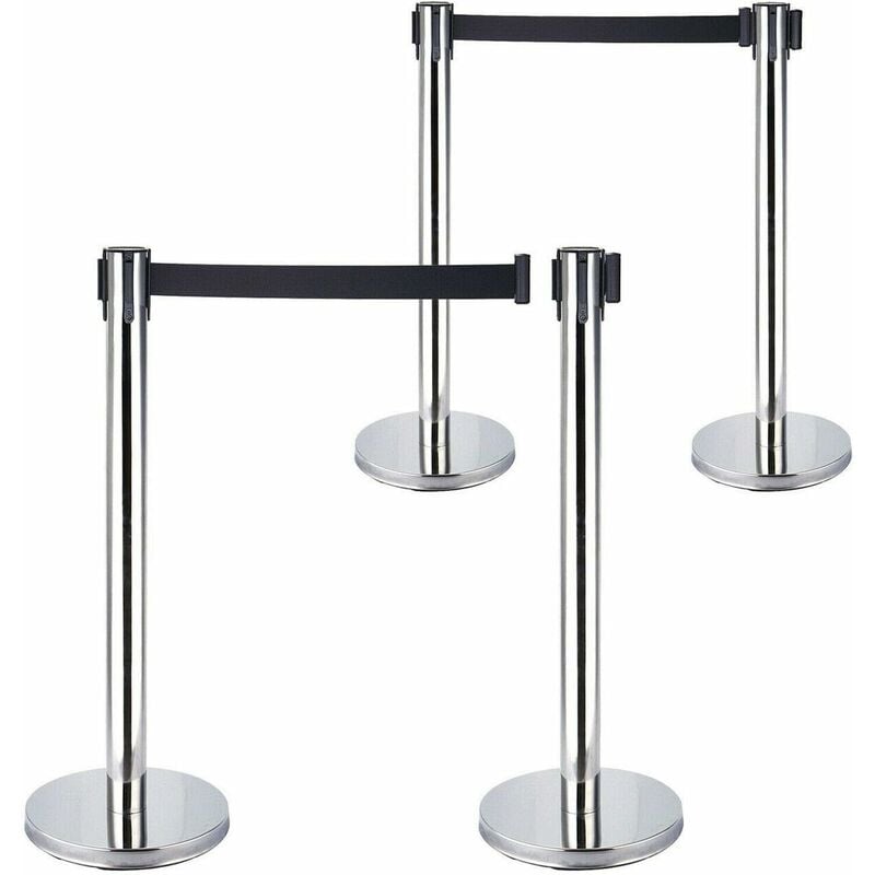 Lot de 4 supports de délimitation en acier inoxydable pour système de guidage personnel, poteaux de sangle, poteau de blocage pour files d'attente