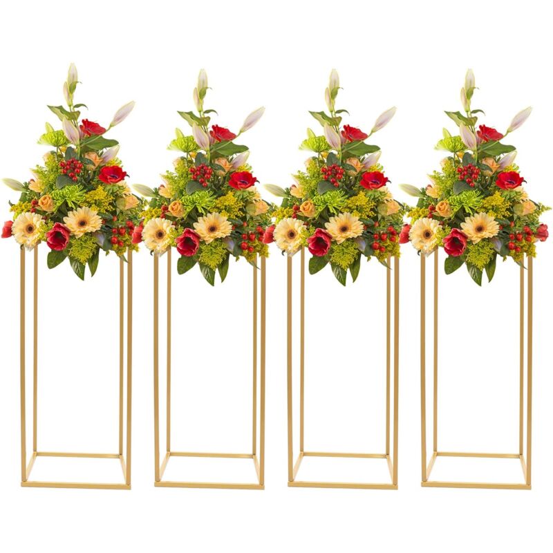 Lot de 4 Supports de Fleurs 60 cm en Métal Doré Support Colonne de Vases Géométriques Support Amovible pour Mariage et Fête