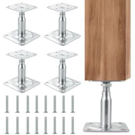 Lot de 4 supports de poteau réglables en hauteur, supports de poteau galvanisés, galvanisés, avec 16 vis, supports de poteau réglables pour bétonner, pieds de support pour abris (4p 1