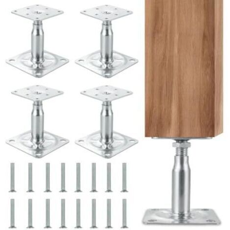 Lot de 4 supports de poteau réglables en hauteur, supports de poteau galvanisés, galvanisés, avec 16 vis, supports de poteau réglables pour bétonner, pieds de support pour abris (4p 100-150mm)
