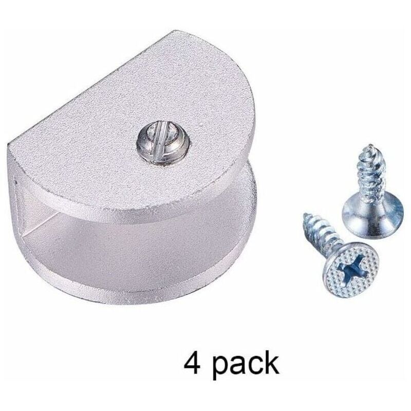 RHG Lot de 4 supports de serrage réglables en alliage d'aluminium pour étagère en verre de 8 à 12 mm d'épaisseur (semi-circulaire)-