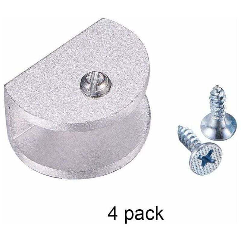 Lot de 4 supports de serrage réglables en alliage d'aluminium pour étagère en verre de 8 à 12 mm d'épaisseur (semi-circulaire)