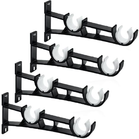 Lot de 4 supports de tringle à rideau double de 28 mm, montage latéral, robustes, noirs