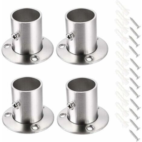 Lot de 4 supports de tringle à rideau Support de rail Support de tige de douille Ensemble de brides en acier inoxydable Supports d'extrémité de tringle de placard pour rideau de placard