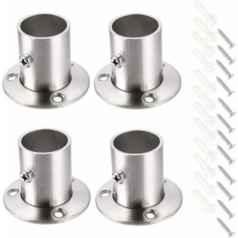 Lot de 4 supports de tringle à rideau Support de rail Support de tige de douille Ensemble de brides en acier inoxydable Supports d'extrémité de tringle de placard pour rideau de placard (Argent)