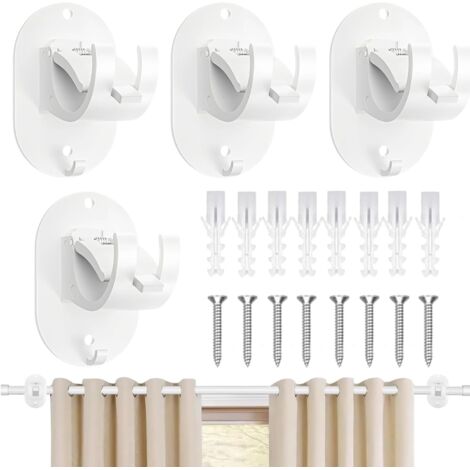 Lot de 4 supports de tringle à rideaux auto-adhésifs, crochets de rideau en ABS, sans perçage, adaptés à la salle de bain (blanc)