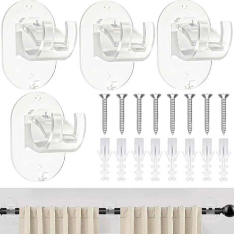 Lot de 4 supports de tringle à rideaux auto-adhésifs, crochets de rideau en ABS, sans perçage, adaptés à la salle de bain (transparents)