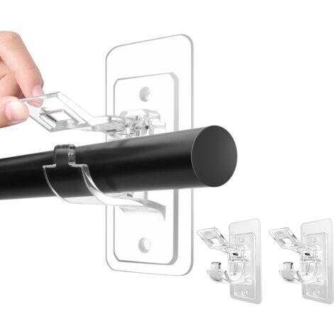Lot de 4 supports de tringle à rideaux autocollants en PET - Sans perçage - Réglables - Sans clous - Pour salon - Transparent