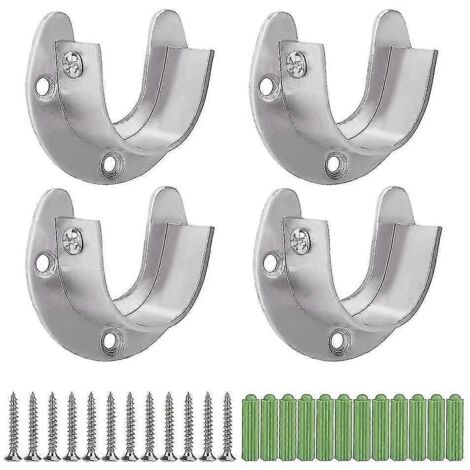 Lot de 4 supports de tringle à rideaux en acier inoxydable en forme de U, douille tubulaire ronde robuste