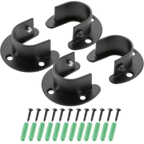Lot de 4 supports de tringle à rideaux en acier inoxydable pour penderie de salle de bain et cuisine Noir 25 mm