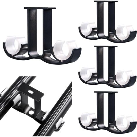 Lot de 4 supports de tringle à rideaux en aluminium, fixation murale double au plafond, en alliage, pour salle de bain et salon (noir)