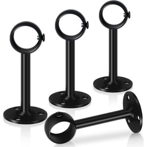 Lot de 4 supports de tringle à rideaux noirs de 33 mm en acier inoxydable très résistants pour tringle à rideau, placard, armoire, plafond