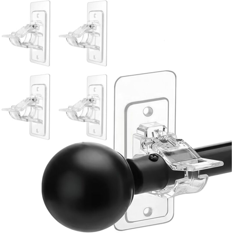 Lot de 4 supports de tringle à rideaux sans perçage - Crochets adhésifs polyvalents pour salle de bain et chambre à coucher, transparents.