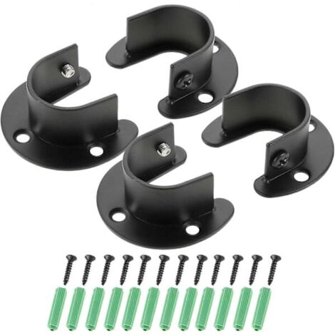 Lot de 4 supports de tringle de penderie noirs de 25 mm Supports de tringle à rideaux Supports de tringle à vêtements Supports de tringle de penderie en acier inoxydable de 25 mm