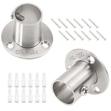 Lot de 4 supports de tringle de penderie pour tube de 22 mm, en acier inoxydable argenté, pour douche