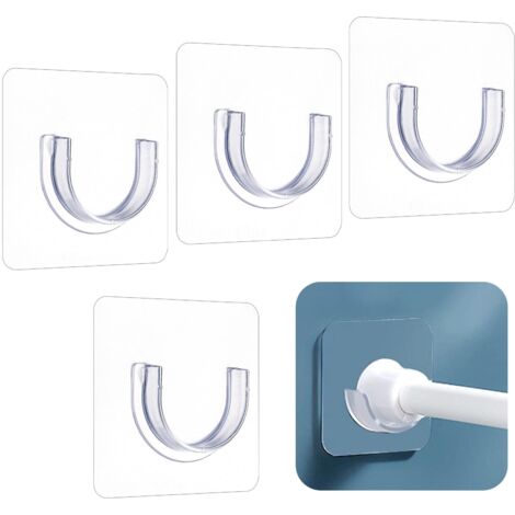 Lot de 4 supports de tringle de rideau de douche adhésifs transparents sans perçage - Support mural invisible