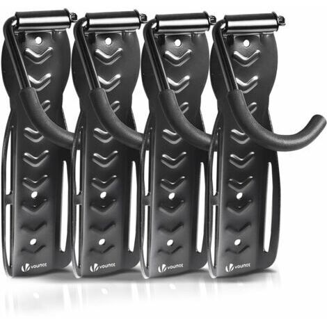 Lot de 4 supports de vélo mural en acier – Rangement suspendu noir – Capacité jusqu'à 30 kg – Dimensions L.26 x l.8 x H.12 cm