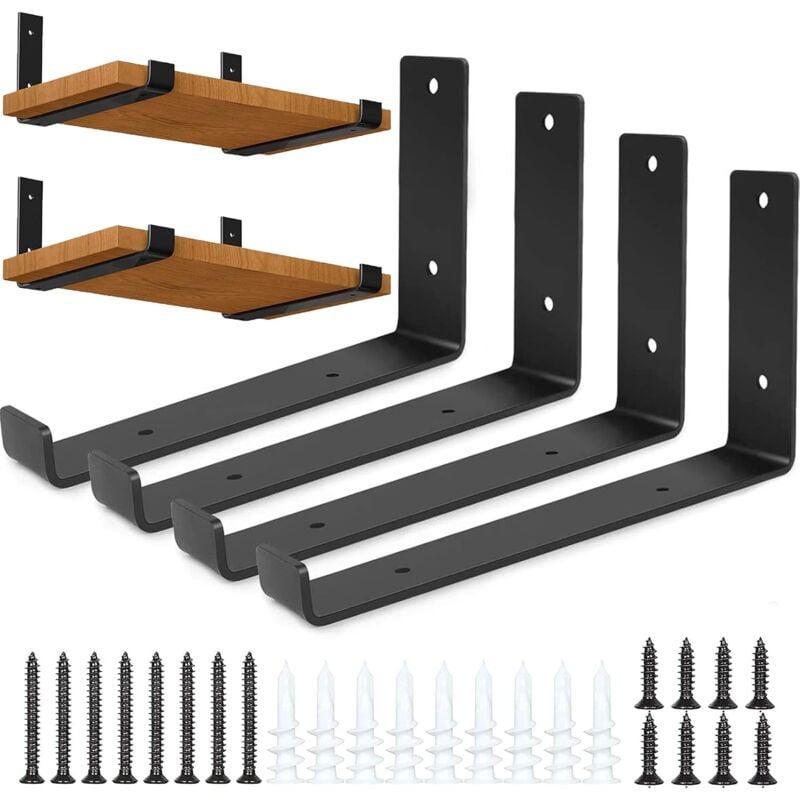 Lot de 4 supports d'étagère avec Vis, supports rustiques très résistants, étagères industrielles en fer - Pour murs solides Salon Cuisine Chambre