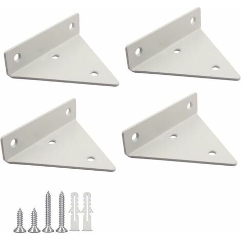 Lot de 4 supports d'étagère flottants, supports muraux triangulaires en métal avec 16 vis pour salon, chambre et salle de bain – Blanc