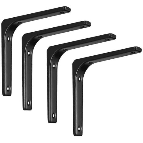 Lot de 4 supports d'étagère muraux en acier renforcé, en forme de L, de couleur noire. - AquaForge
