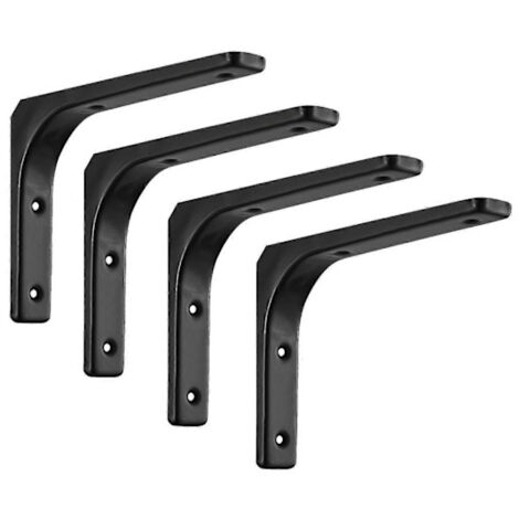 Lot de 4 supports d'étagère muraux en acier renforcé, en forme de L, noirs, 200 x 150 mm. - AquaForge