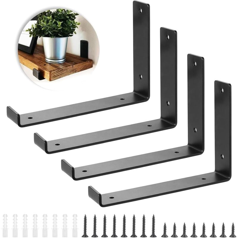 Lot de 4 Supports d'étagère robustes en métal noir pour étagère d'échafaudage (20 x 14 cm)