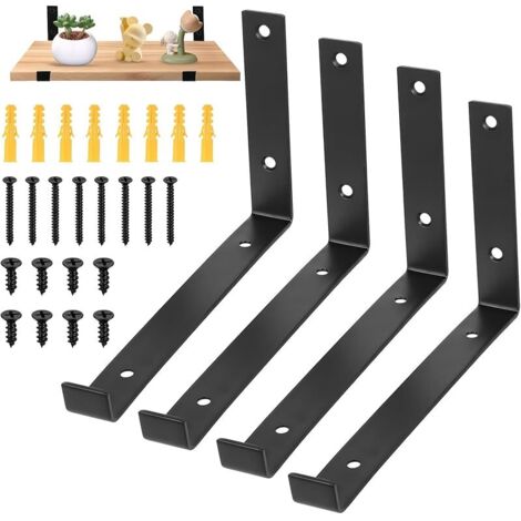 Lot de 4 supports d'étagère robustes en métal rustique avec lèvres pour planches d'échafaudage (237 mm) - Noir