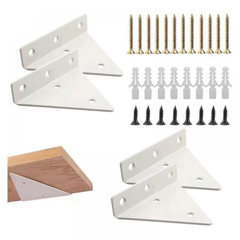 Cyslmuk - Lot de 4) Supports d'étagère triangulaires blancs pour étagères flottantes, supports d'étagère murale d'angle invisibles avec vis de