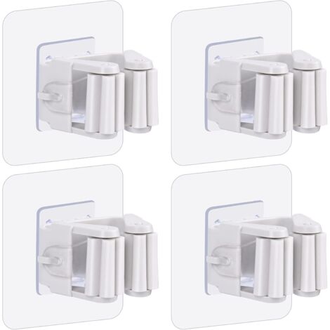 Lot de 4 supports mural pour balais et vadrouilles, sans perçage, crochets pour outils de ménage adaptés à la maison, jardin, garage et cellier