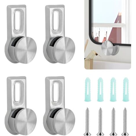 Lot de 4 supports muraux pour miroir en alliage de zinc - Universel - Pour épaisseur de plaque de 4 à 7 mm - Fixation par serrage pour verre acrylique - 4 vis en acier inoxydable et 4 chevilles