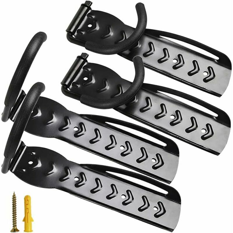Lot de 4 Supports Muraux pour Vélos, Support de Vélo Support Mural Support de Vélo Noir pour 4 vélos Supports Muraux Support de Vélo Kit de 4 Crochet