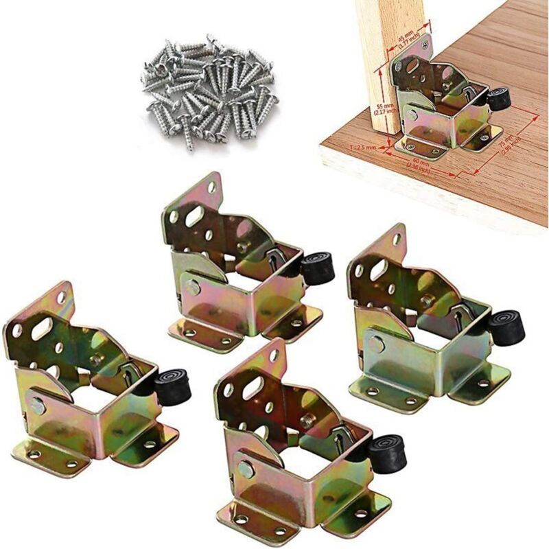 Lot de 4 supports pliables en fer avec verrouillage pour table, chaise, lit, pieds, charnières autobloquantes avec vis