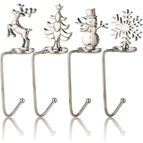 Lot de 4 supports pour chaussettes de Noël, crochets pour poêle, décorations de Noël (Style C-4pcs Argent)
